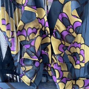 Orla Kiely midi dress teal blue gold purple US 10 EUC